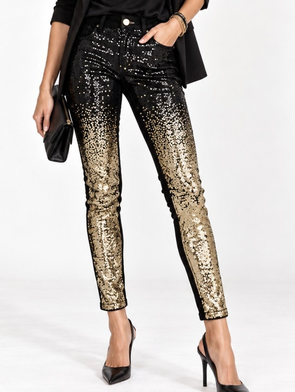 Boston Proper Pants Ombre Sequin Skinny Black Jeans